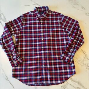 Ralph Lauren Men's Red and Blue Plaid Shirt